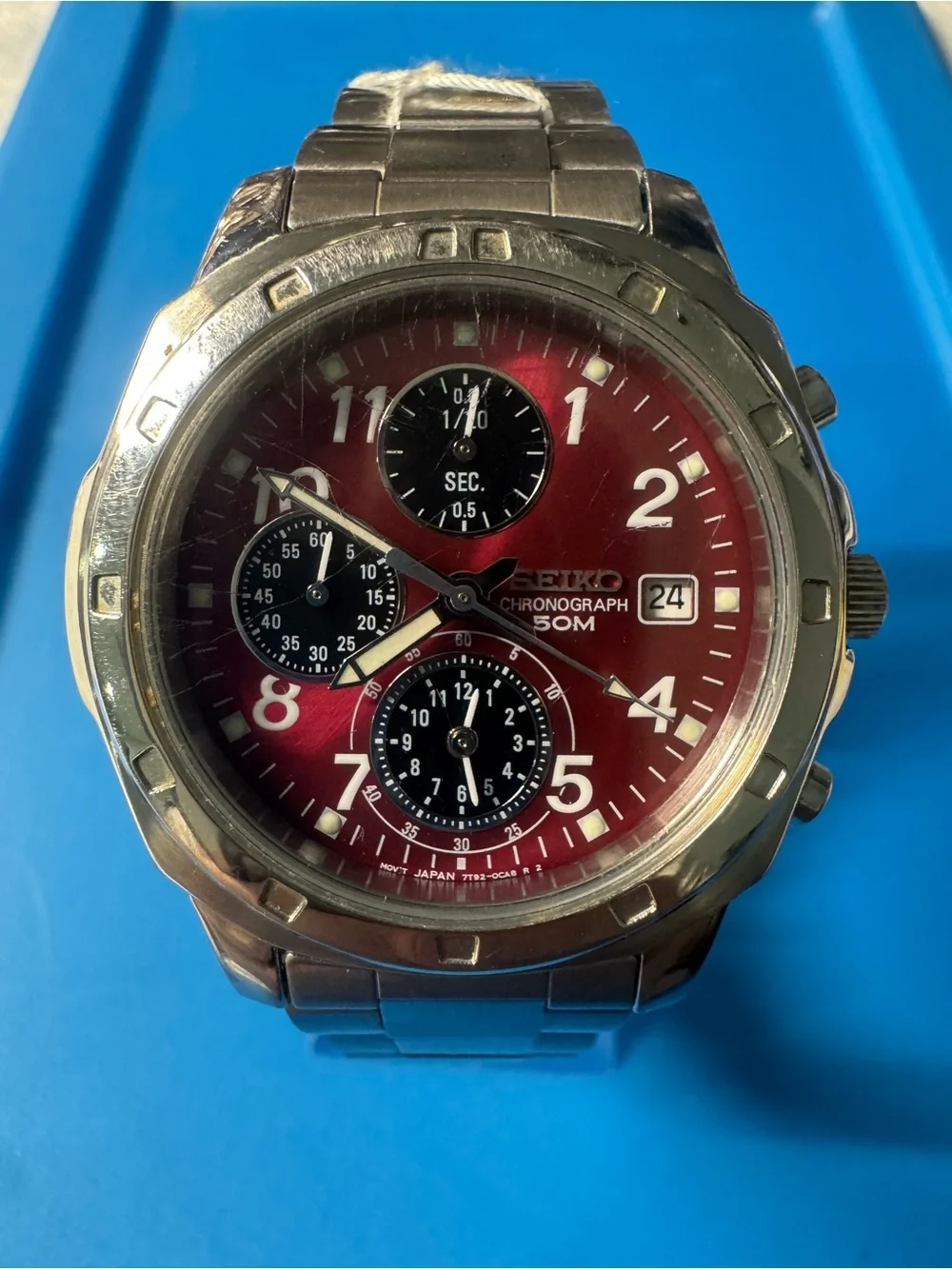 Seiko Stainless Steel Chronograph Watch - Red Dial